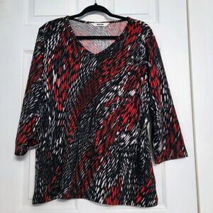 Women's top in soft brushed material-3/4 length sleeve-red/black/white-Fit XL-1X